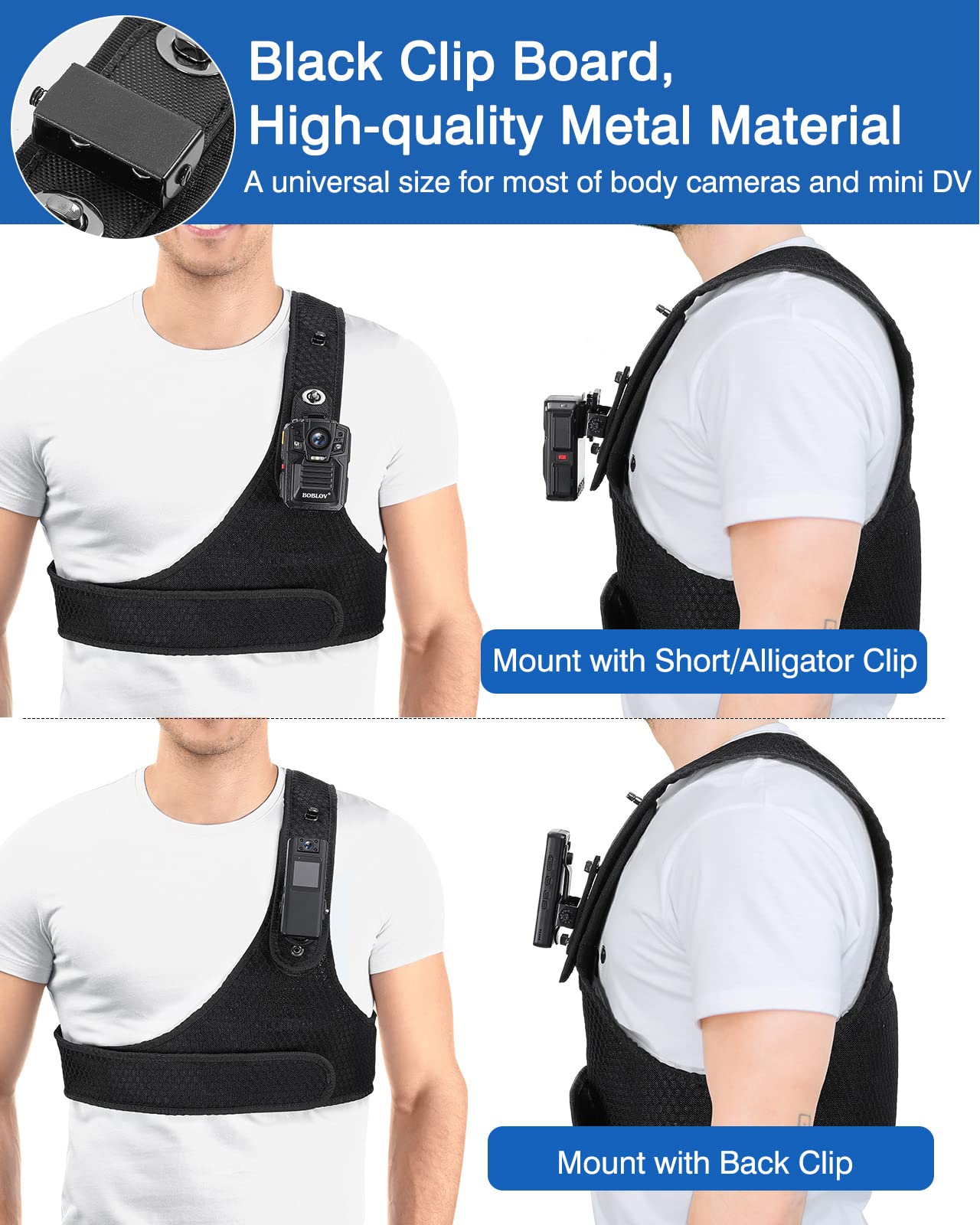 BOBLOV Body Camera Chest Vest Durable Shoulder Single Vest for All Body Camera Velcro Wearing with Adjustable Size N9 KJ21 M5