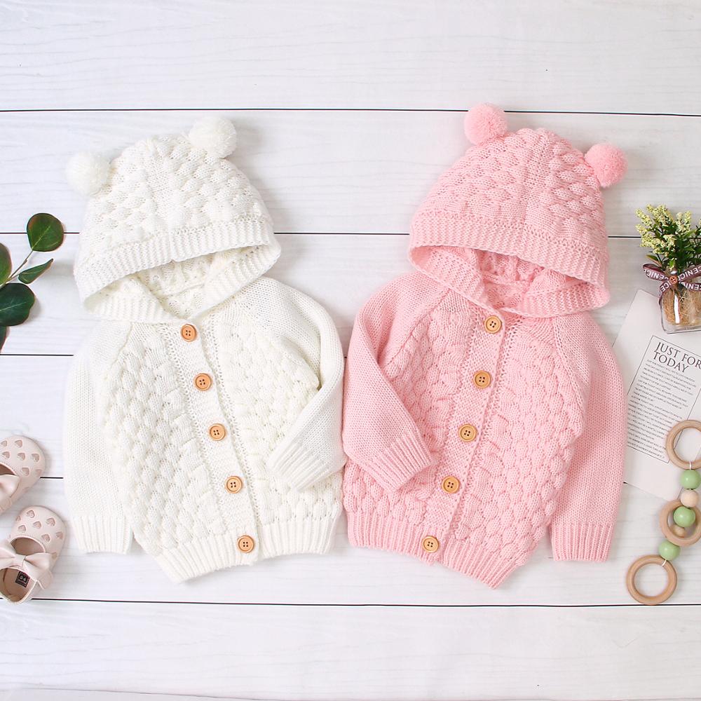 0-24M Winter Baby Girls Boys Knitted Hoodie Sweater Tops Warm Autumn Kids Long Sleeve Jacket Outwear