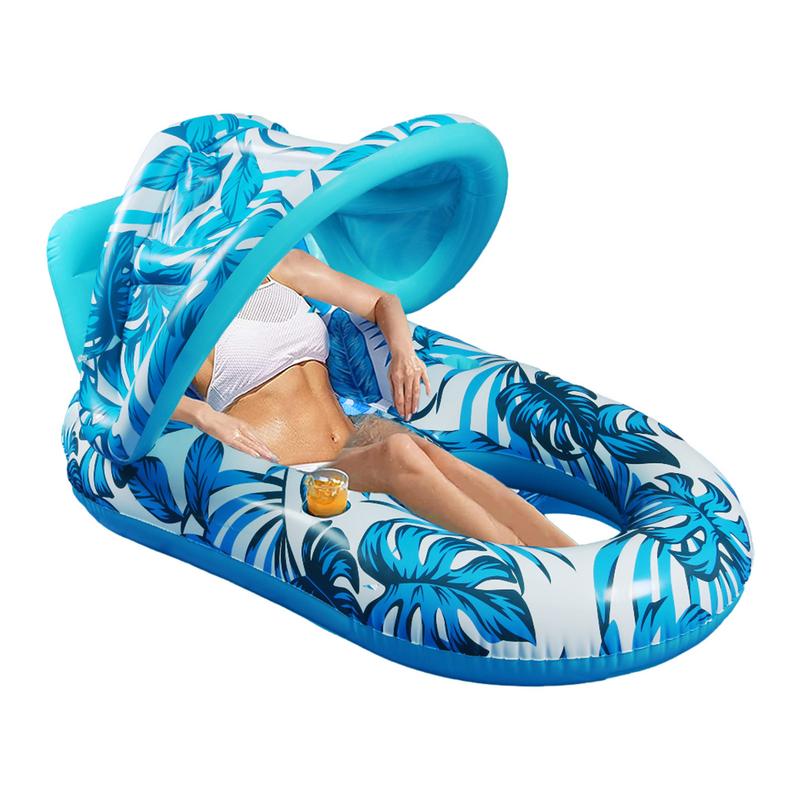 Foldable Inflatable Floating Row Summer PVC Swimming Pool Air Mattresses Water Float Bed Lounger Chair Hammock with Cup Holder