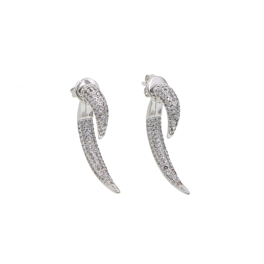 top quality women punk jewelry Rivet spike design front back double side micro pave cz horn stud earring