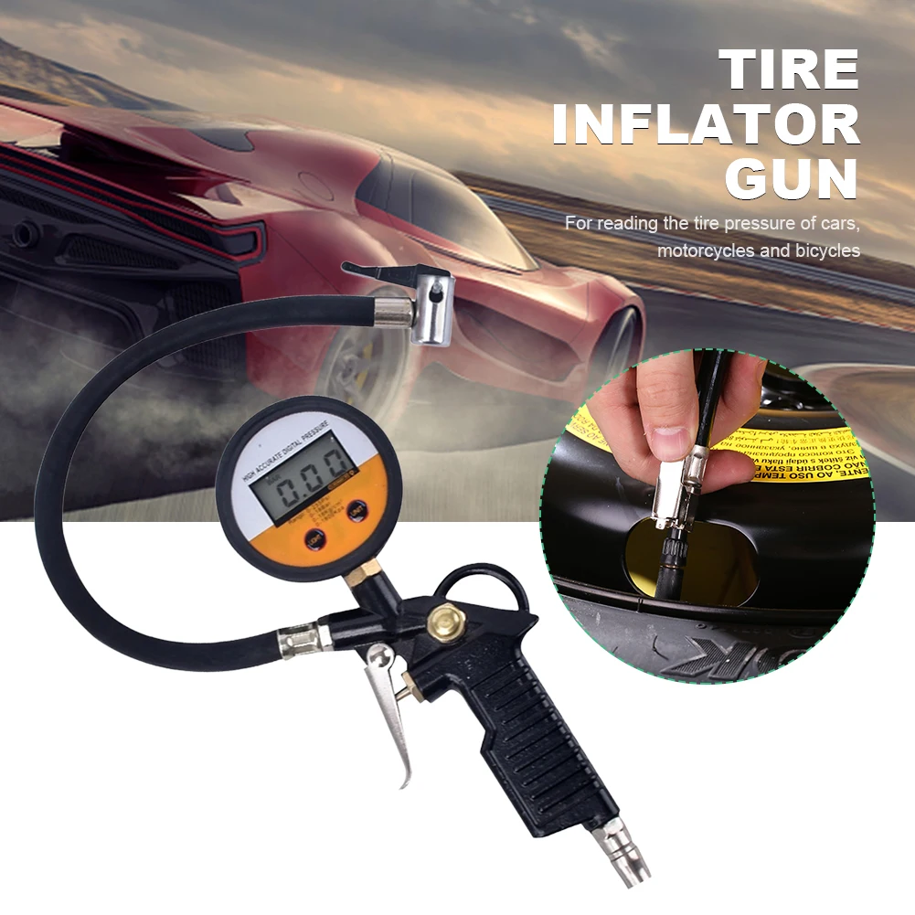 220PSI Digital Tire Pressure Gauge Aluminum Tire Pressure Inflator Gauge Car Tire Inflator Gun Repair Tool for Car Bicycle