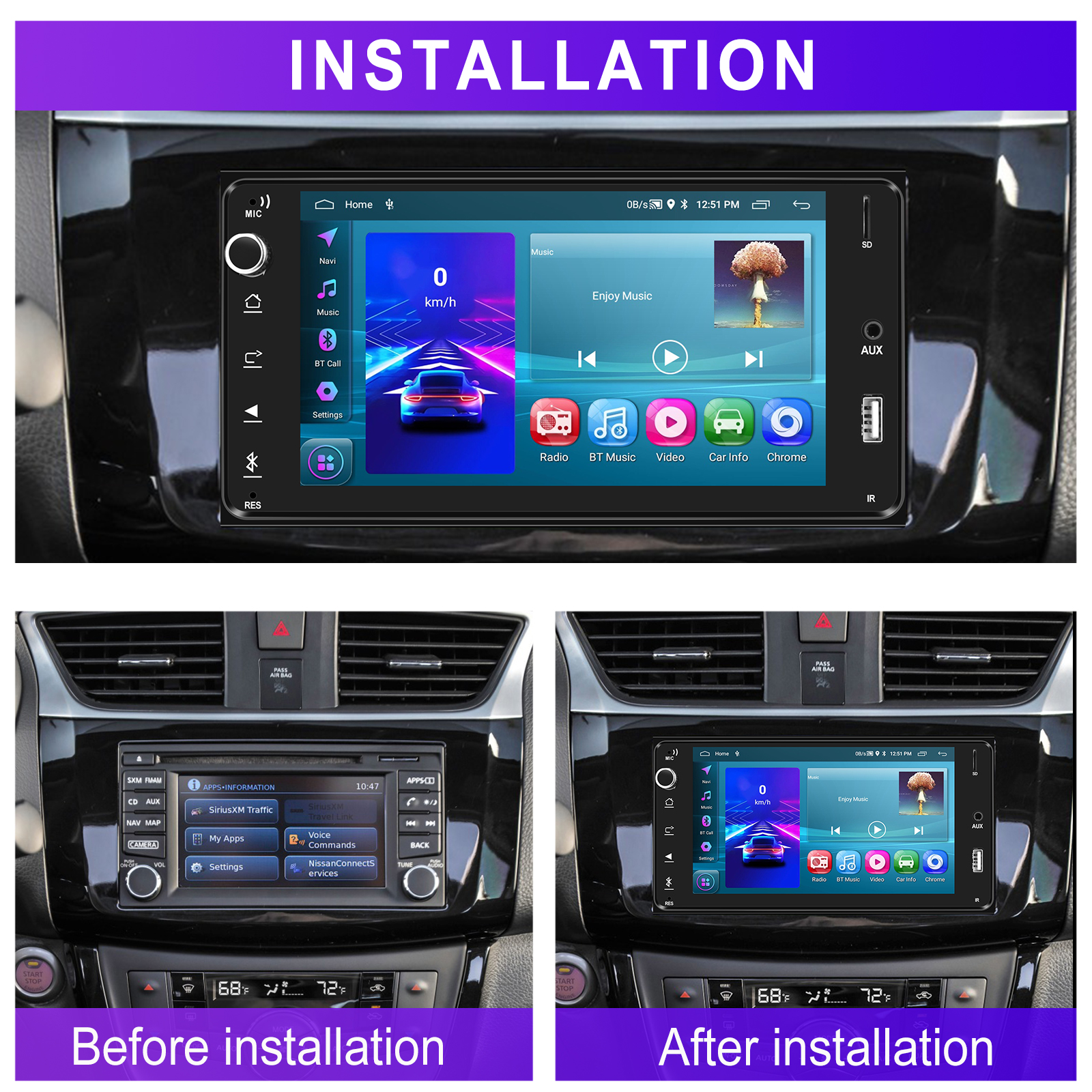 AMPrime Car Radio Autoradio 7'' Touch Screen Carplay Android 11 Car Multimedia Video Player GPS For Toyota Corolla WiFi Stereo