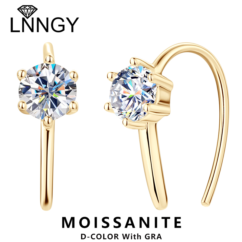 Lnngy 5MM 6 Prong Moissanite Earrings Fo Women Original 925 Sterling Silver Stud Earring Earhook Delicate Charm Jewelry Gift