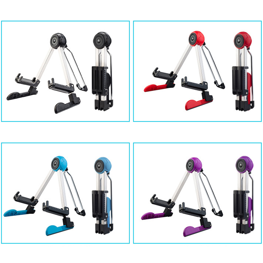 Adjustable Floor Guitar Holder Folding Acoustic Guitars Stand A-Frame Bass Rack Lightweight for Ukulele Banjo Red