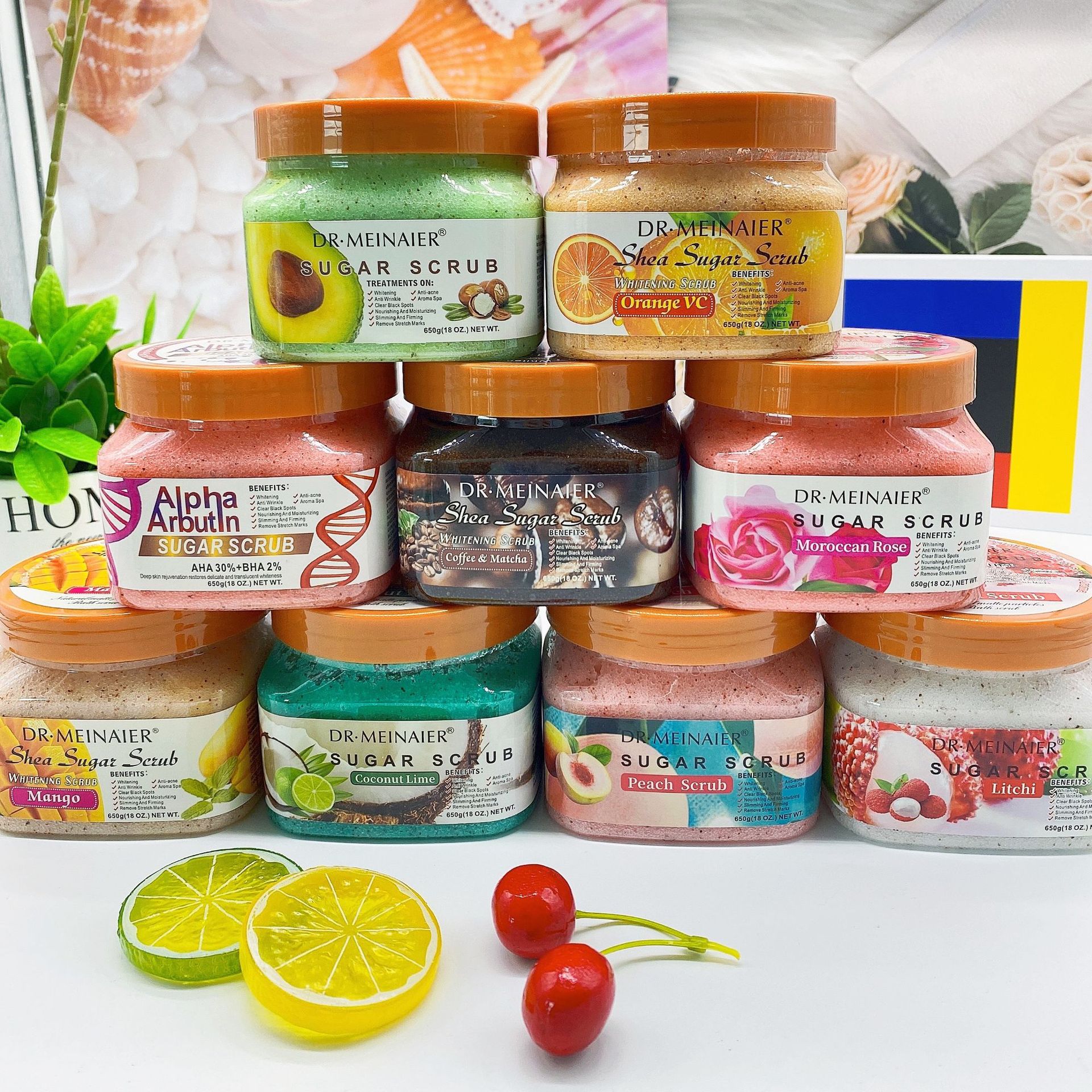Fruit Sea Salt Body Scrub Skin Smooth Softens Cuticles Sugar Avocado Strawberry Apricot Sherbet Coffee Moisturizing Exfolianting