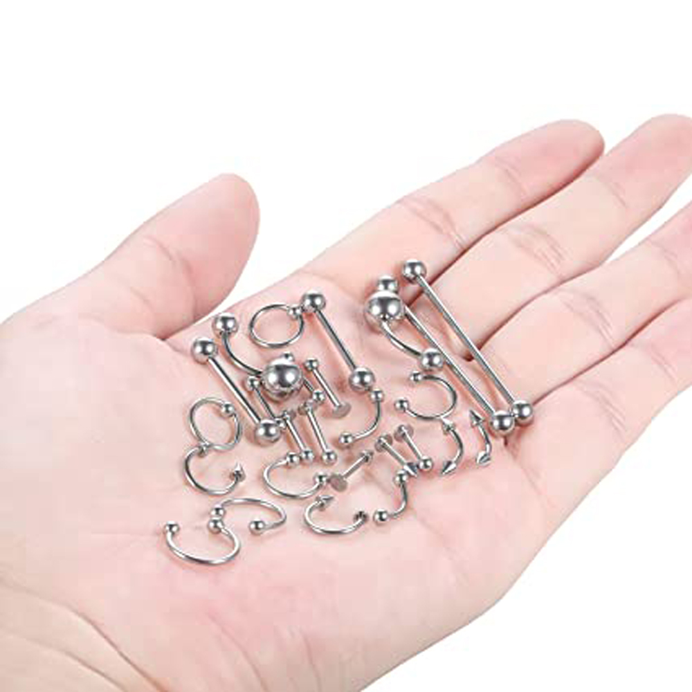 58PCS Body Piercing Kit 14G 16G Lip Nail Cartilage Daith Ear Belly Rings Nose Septum Piercing Jewelry Needles Gloves Clamps Tool