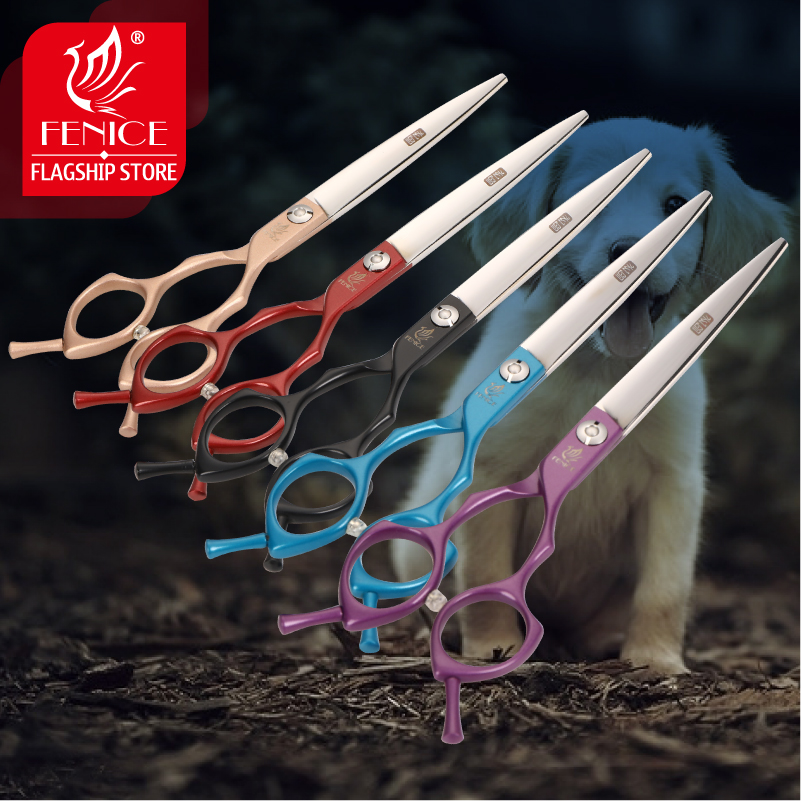 Fenice Jp440c Colorful 6.5 7.0 Inch Pet Cutting Scissors for Dog Grooming Straight Shears