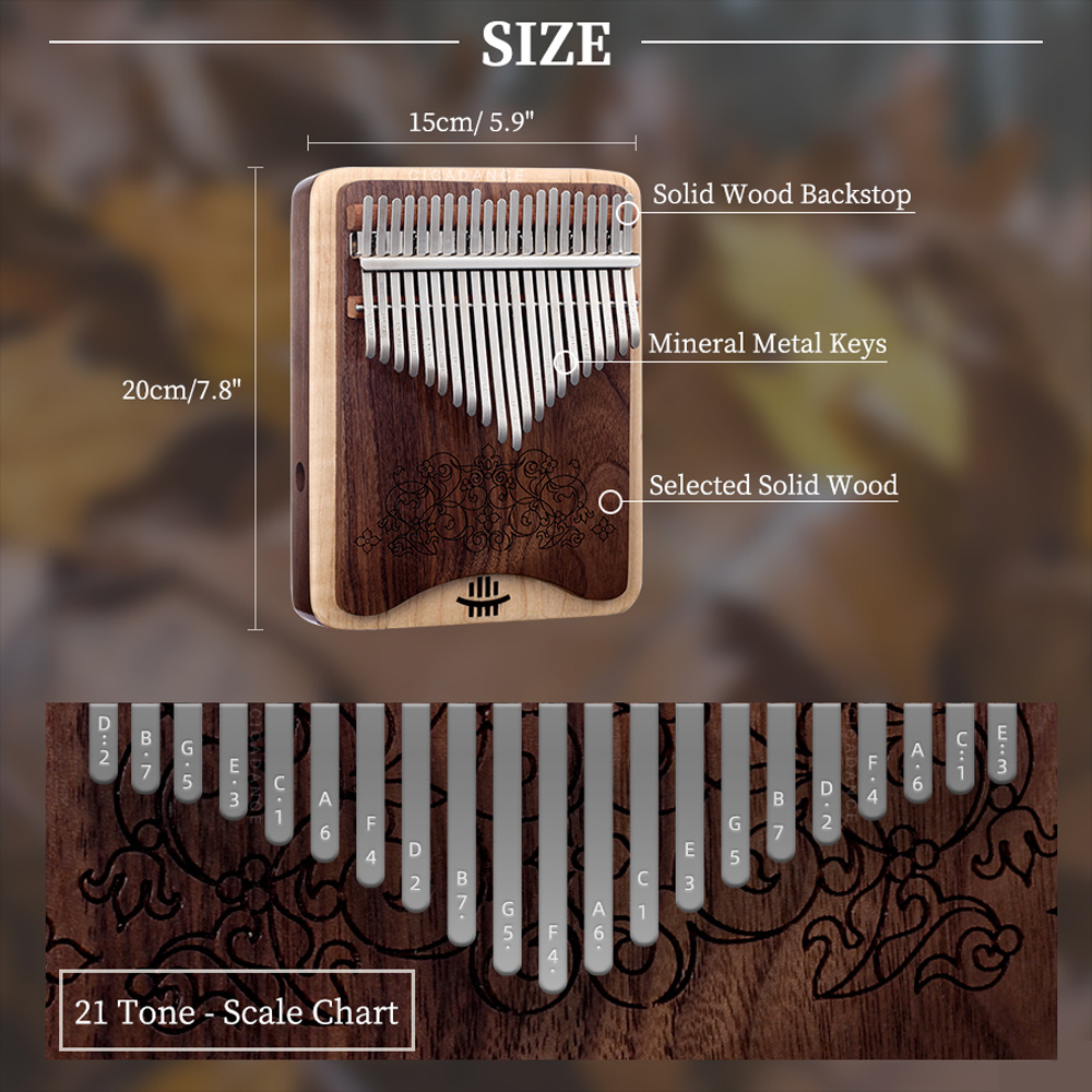 Hluru Kalimba 21Keys Kit Black Walnut Thumb Piano Professional Hollow Calimba Keyboard Musical Instrument With Accessories Gifts
