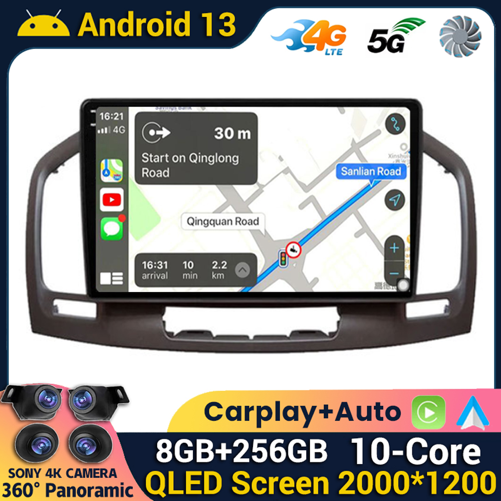 Android 13 Carplay Auto WIFI+4G For Buick Regal Opel Insignia 2009 2010 2011 2012 2013 Car Radio Multimidia Player Stereo GPS BT