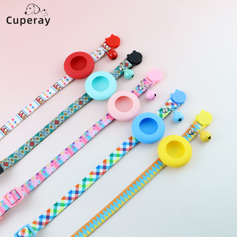 Airtag Cat Collar with Bell Adjustable Breakaway Pet Collars Safety Buckle & Silicone Air Tag Holder Case with Airtag Pet Collar