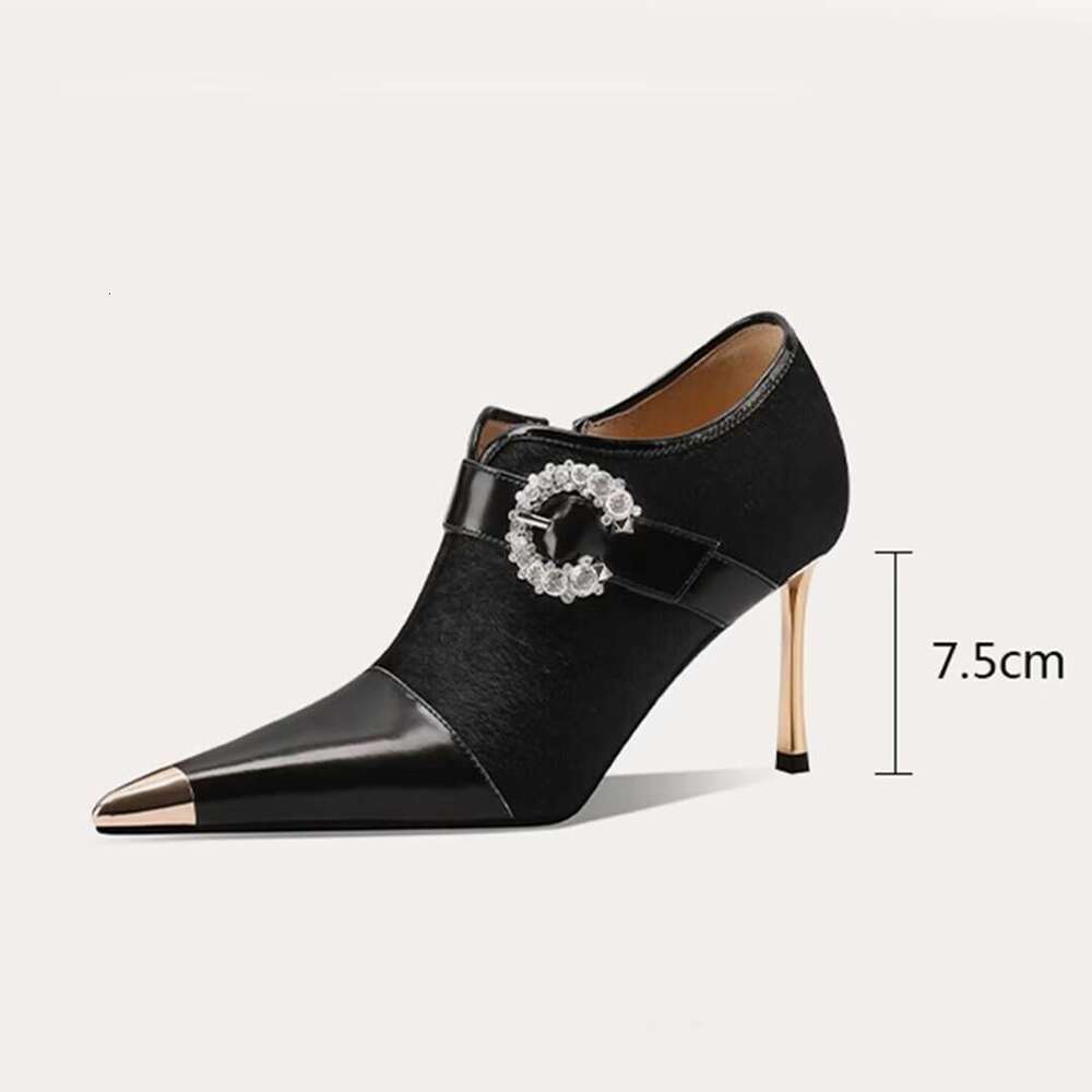 Women Elegant Horsehair Pointed Toe Heels Pumps Zip