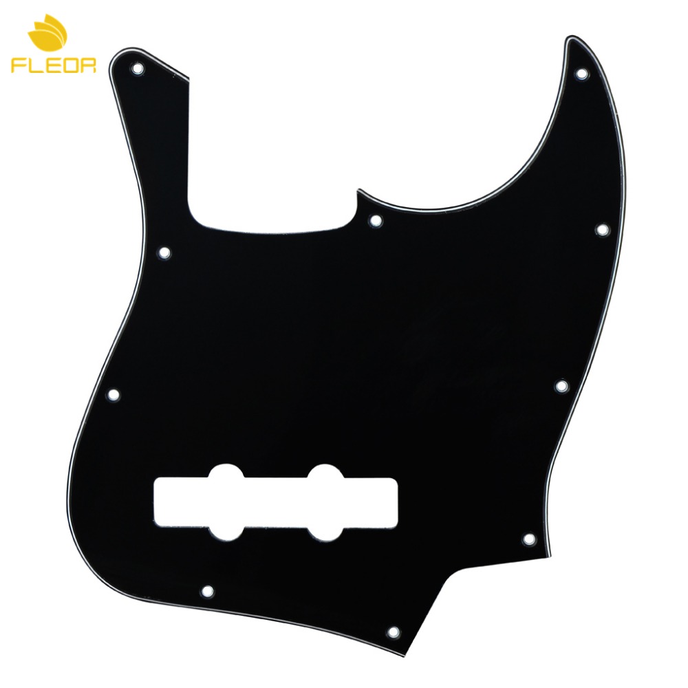 FLEOR Electric Bass Pickguard JB Pick Guard Scratch Plate Black 3Ply & Screws for 10 Hole Jazz JB Bass 4 String