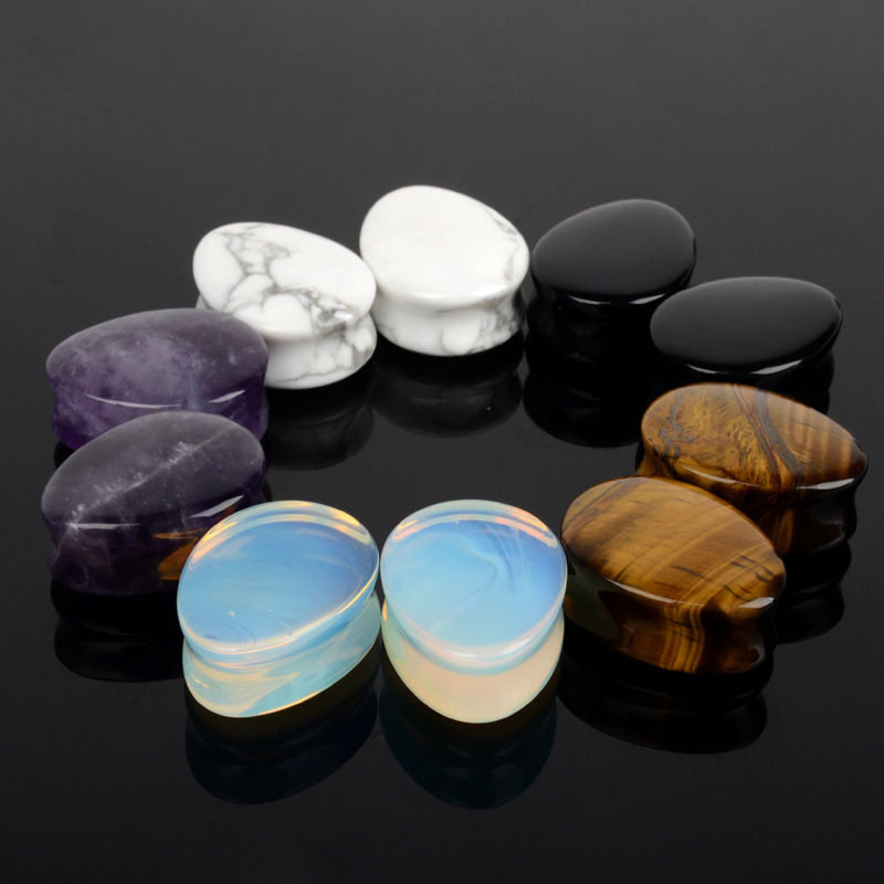2pcs Natural Stone Teardrop Ear Plugs Tunnel Flesh Earrings Gauges for Women Men Trendy Ear Expander Stretcher Piercings Jewelry