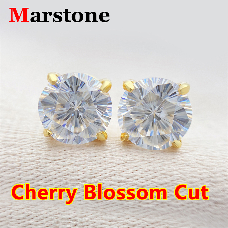 Rare Cut 0.5-2CT Cherry Blossom Moissanite Diamond Stud Earrings D Color VVS 925 Sterling Silver Ladys Earrings for Women 2023