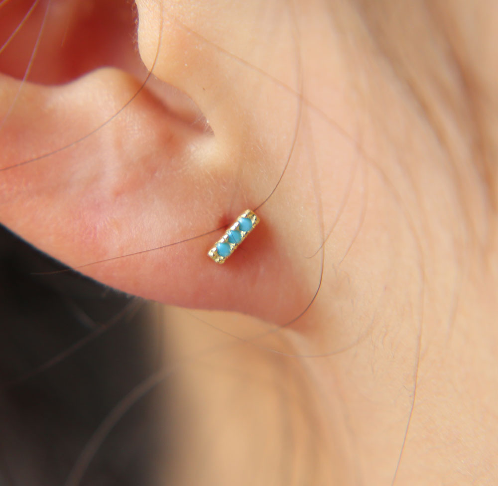 Summer Girl Real 925 Sterling Silver Turquoises Stud Tiny Earring Cute Jewelry Bar Earring Blue Three Cz Gold Silver Color