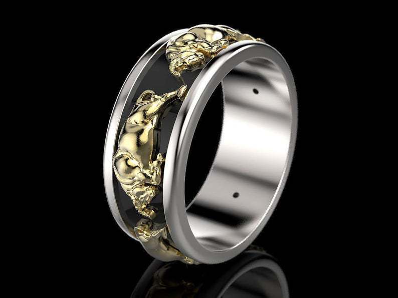 RICKI Ethnic Punk Vintage Bull Head Ring Men Gothic Personality Two-tone Bullfighting Animals Rings for Women Jewelry PJ103