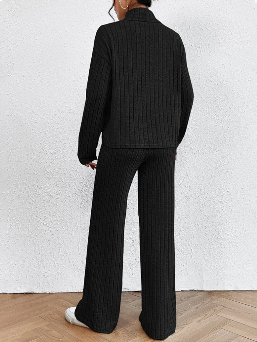 Women Pants Suit, Elegant Long Sleeve Turtleneck Sweater with Knit Pants Fall Outfit for Yoga Clothing