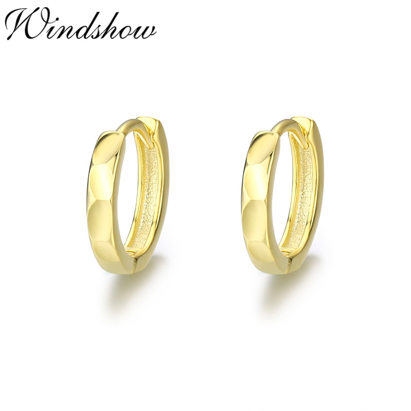 Cute 925 Sterling Silver Gold Color Engraved Round Loop Huggies Circle Small Hoop Earrings For Women Girls Kids Jewelry Arose