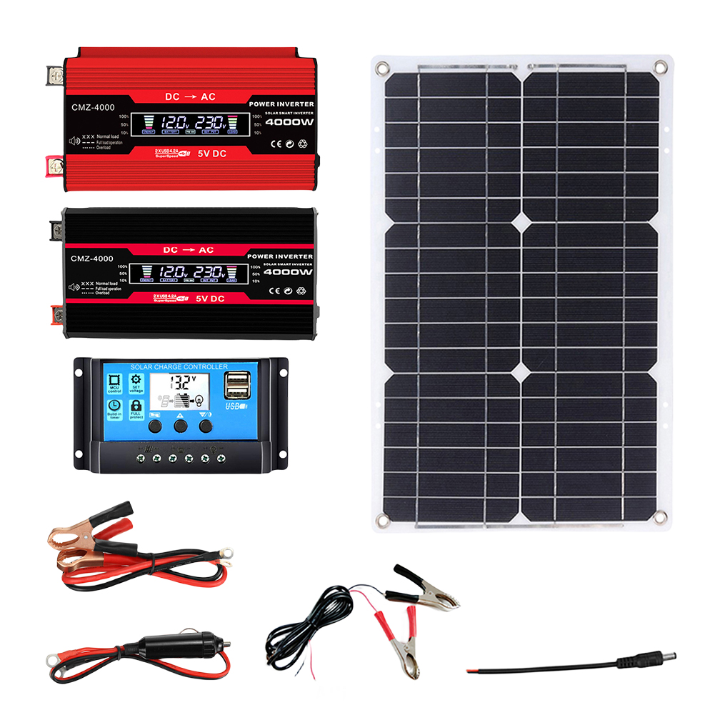 Solar Power System Power Inverter 18W Solar Panel Battery Charge Controller DC 12V To 110V/220V Solar Inverter Kit LCD Display
