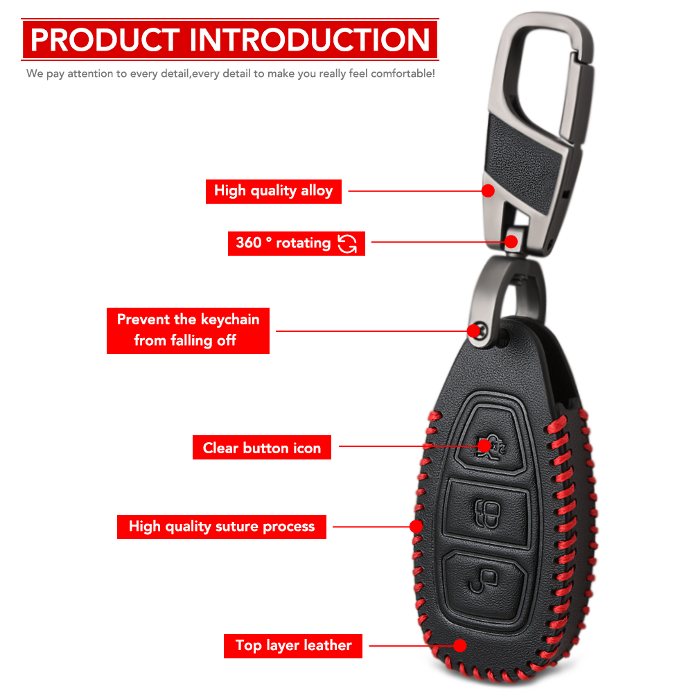 Leather Car Styling Key Remote Key Fob Case Cover Keychain for Ford Fiesta Focus 3 4 MK3 MK4 Mondeo Ecosport Kuga Focus ST