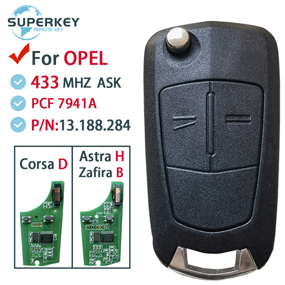For Opel Vauxhall Corsa D G4 Astra H AH Zafira B Holden Remote Flip Car Key PCF7941A 433MHz 46 Chip 2 Buttons 736-743-A