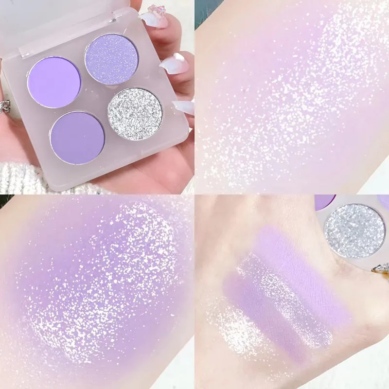 4 Colors Blue Green Eyeshadow Palette Eye Makeup Purple Eye Shadow Glitter Pearly Halloween Eyeshadow Korean Eye Makeup Palette