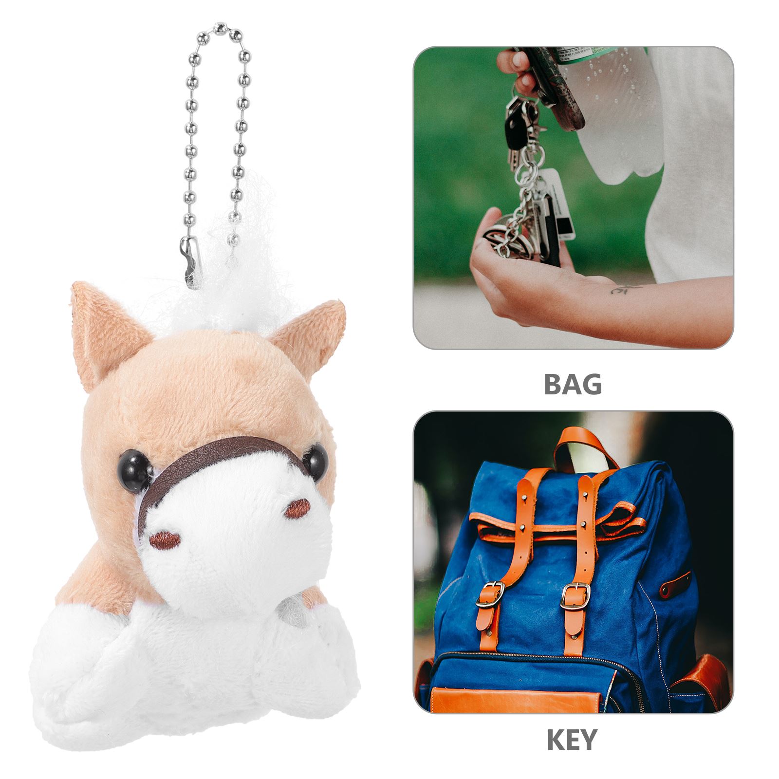 12pcs Malone Plush Pendants Key Chain Charms Soft Ornaments Stuffed Horse Backpack Hanging Decor