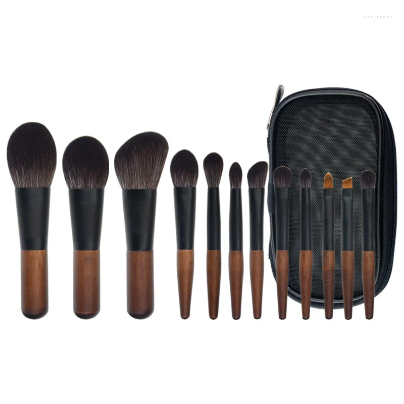 Makeup Brushes 12 PCS Wood Animal Hair Set Make-up For Women Cosmetic Tool Eyeshadow Foundation Blush Professional Complete Kit