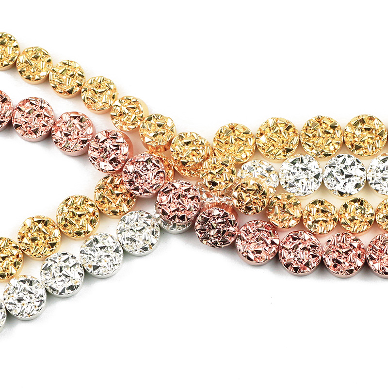 Natural Stone Beads Rose Gold Color Hematite Beads For Jewelry Making 8mm 10mm Flat Round Loose Beads DIY Bracelets Necklace