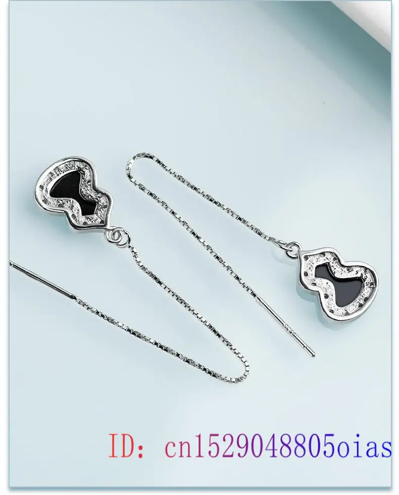 Burmese Jade Gourd Earrings Gift Charm Amulets Luxury Women Jewelry Charms Gifts Certificate 925 Silver Natural Amulet Black