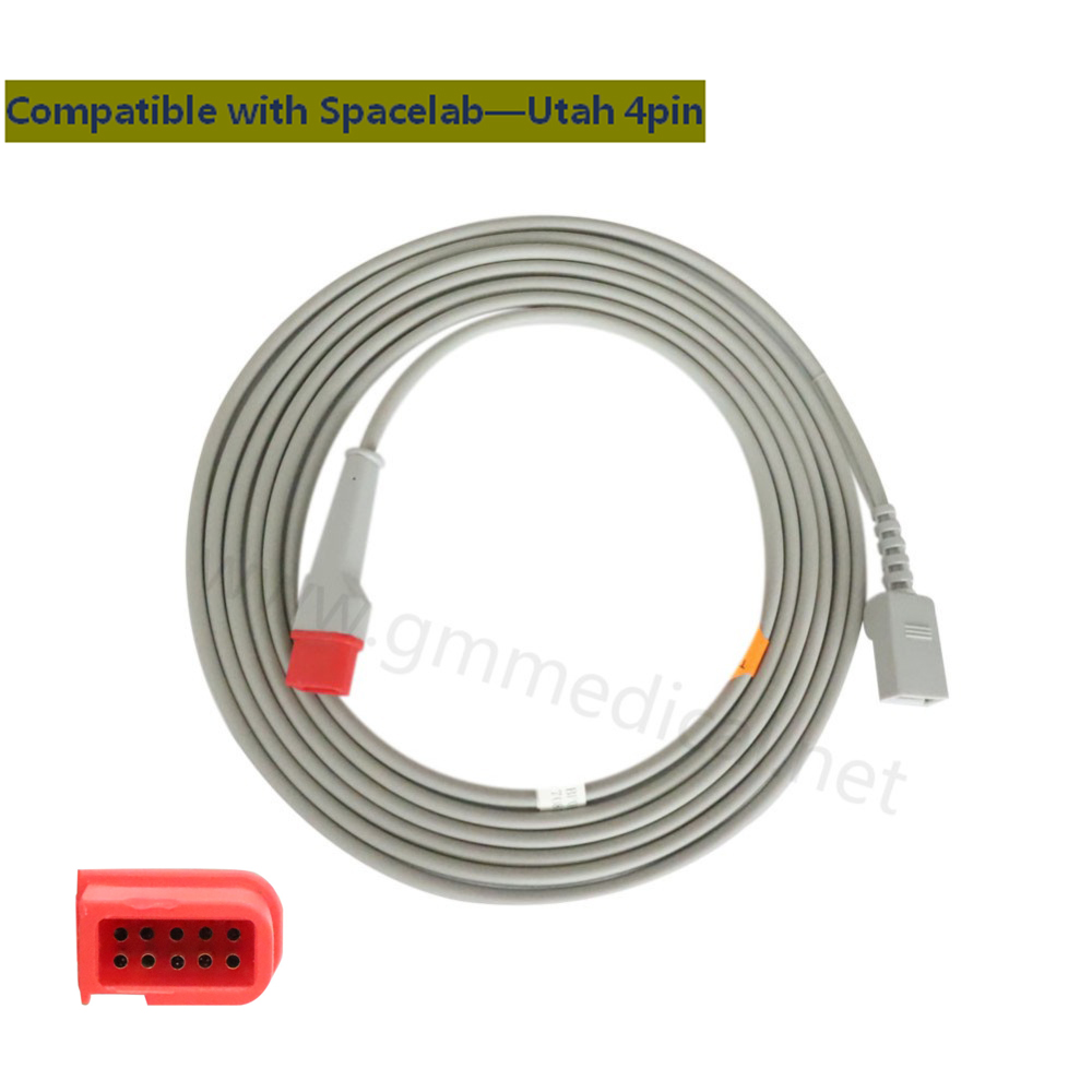 Spacelab Compatible-Utah IBP/Invasive Blood Pressure Transducer Adapter Cable,Rectangular 10pin -Utah-4pin