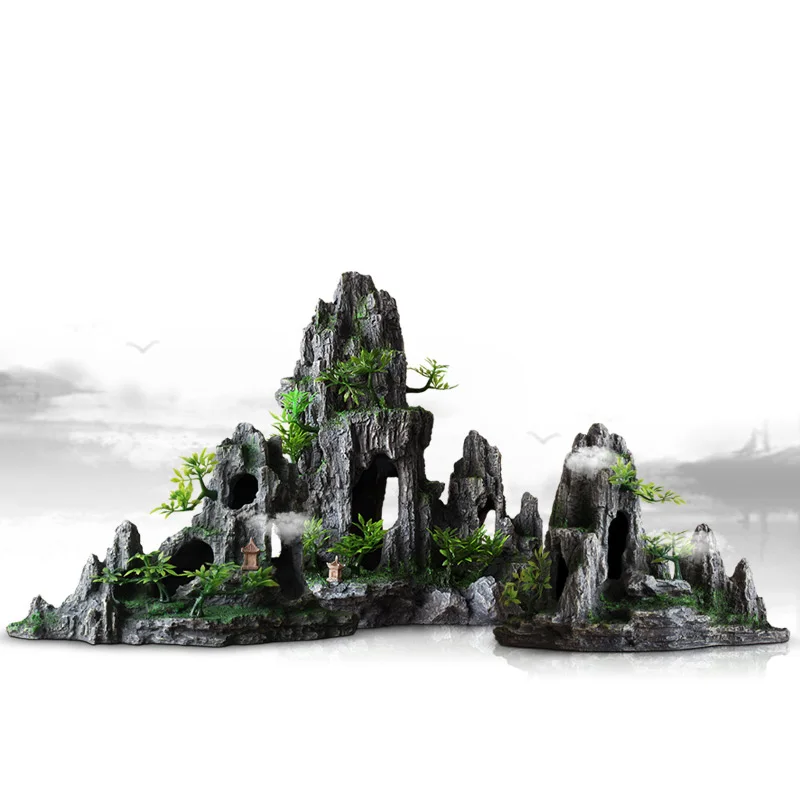 Rockery Mountain Resin Aquarium Landscape View Decoration Hill Hanging Bridge View Ornament Resin Fish Tank Decoration Large