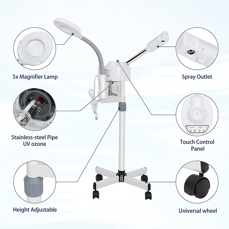 2 in 1 Multifunctional Spray Facial Steamer Ozone Beauty Device LED Magnifying Light Whitening Moisturizing Hydrating Skin