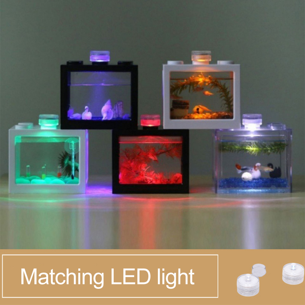 Multicolor Stackable Aquarium Tank with Air Vent Box Accessories Mini Building Blocks Betta Fish Tank LED Light Small Pet Cage