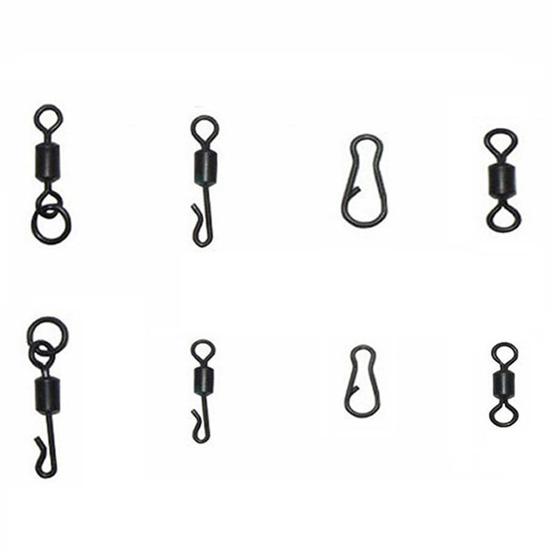 20pcs/lot Matt Black Quick Change Swivels Rolling Swivels with welded ring Snap clips for Carp Fishing connector Accessories
