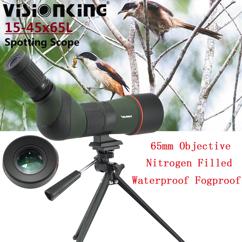 Visionking 15-45x65 Optics Monocular Telescope Professional Long Range Waterproof Outdoor Birdwatching Soptting Scope W/ Tripod