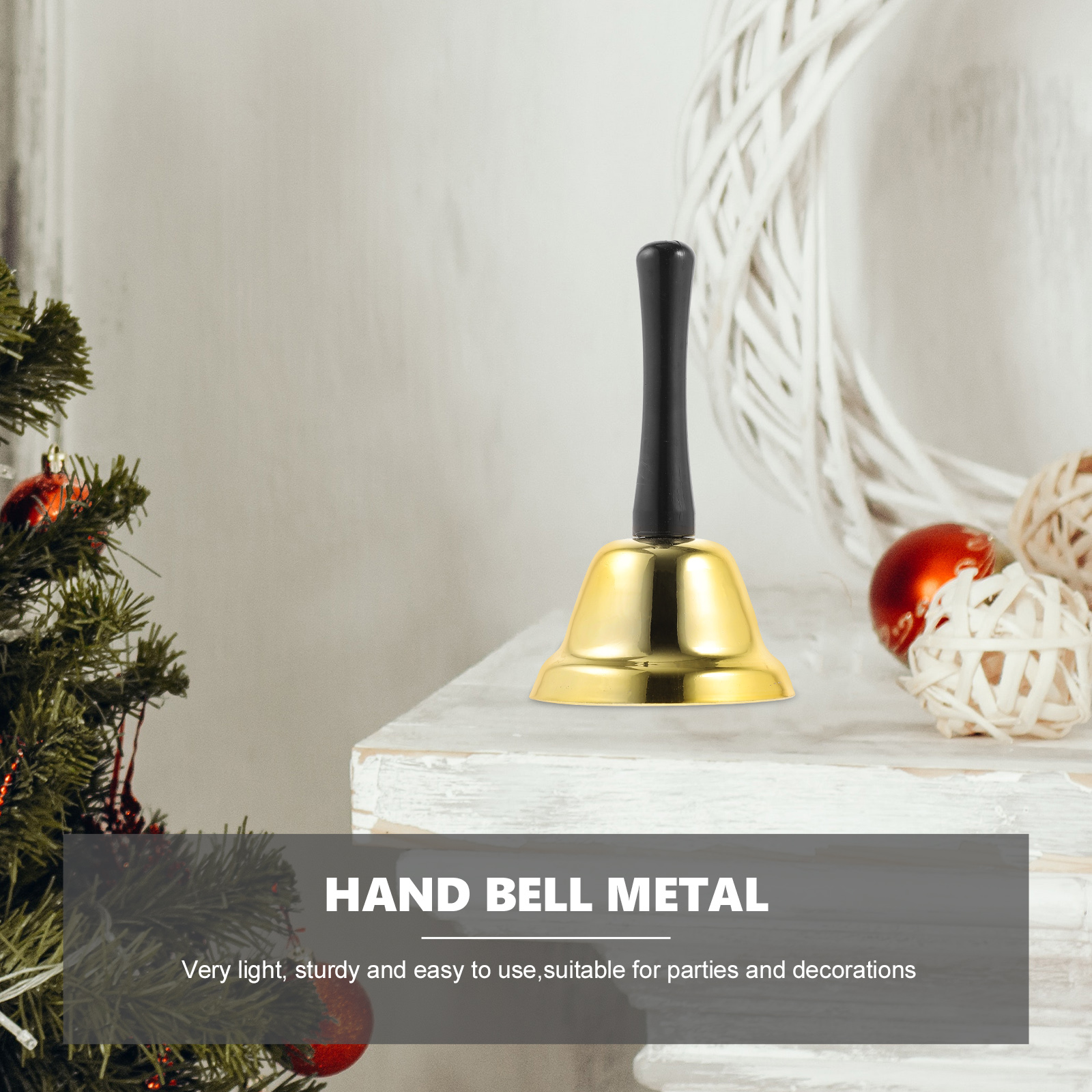 Classic Hand Bell, Metal Call Bell Handbell Multi- Clear Sound Hotel Bell Dinner Bell Tea Bell for School Stores Home ( Silver )