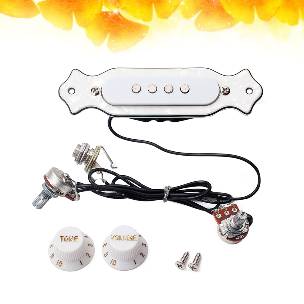 Pre-wired 4 String Electric Box Guitar Magnetic Soundhole Pickup with Volume Tone Control Knob GMB337 White