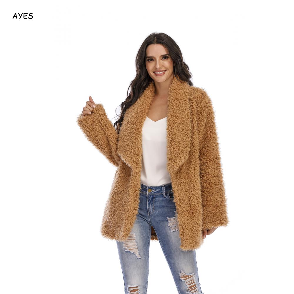 Women Teddy Lamb Fur Jackets Winter Autumn Women Loose Open Stitch Overcoat Warm Outers Fluffy Plush Winter Faux Fur Jacket Coat