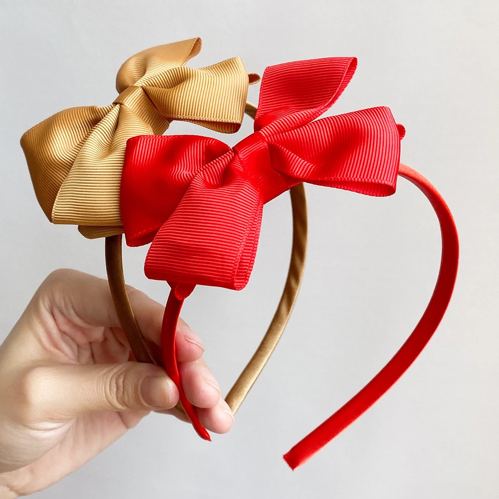 1 Piece Ribbon Handmade Hair Bows Hairbands for Baby Girls 20 Colors Cute Bowknot Solid Headband Headwear Accessories 240625