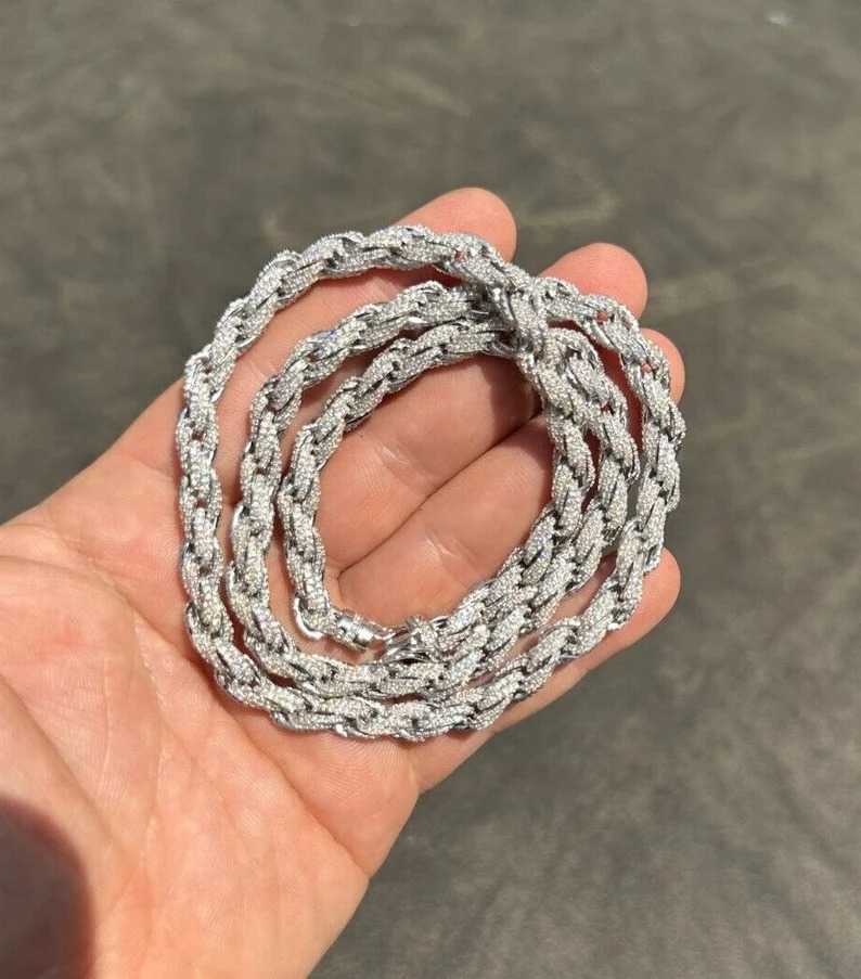 Mens 7.5mm Solid 925 Sterling Silver Moissanite Rope Chains Beautiful Sterling Silver Chains Excellent Cut Customized Jewelry