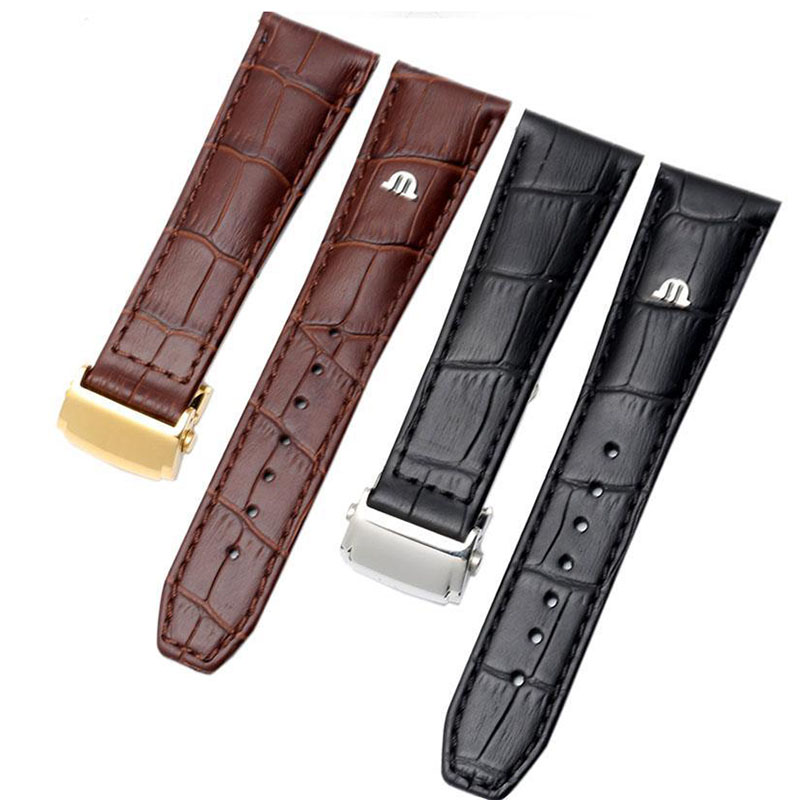 For MAURICE LACROIX Eliros watchband First layer calfskin 20mm 22mm with folding buckle Black brown cow genuine leather strap