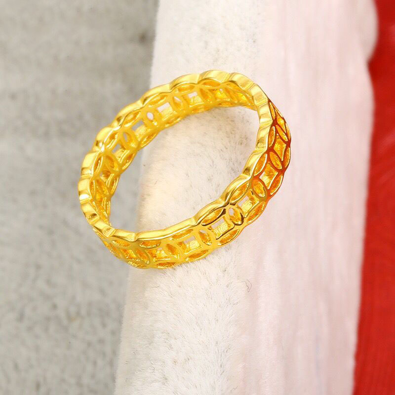 MxGxFam Round Hollow Rings Jewelry For Women Classic 24 k Pure Gold color Original Design