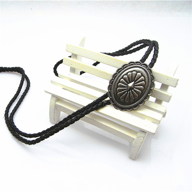 Bolo tie New Retro Shirt Chain Oval Shield Poro Collar Leather Necklace Long tie Pendant