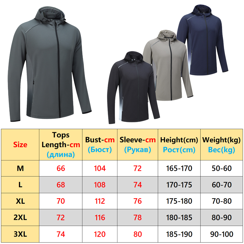 Men Jogging Jacket Running Football Outdoor Quick Dry Breathable Hooded Reflective Gym Workout Zipper Pocket Sport Hiking Coat