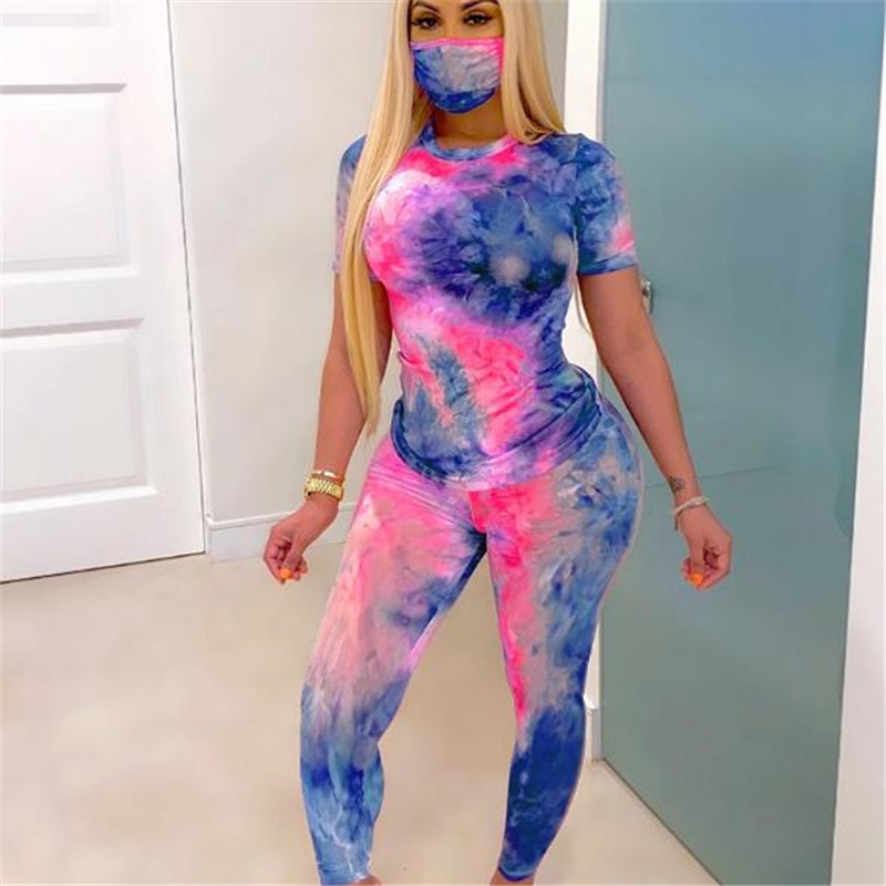 Tie-Dye Two Piece Set Women Summer Clothes Casual Sportswear 2 Piece Outfit for Women Sweat Suit Short Sleeve Top and Shorts Set