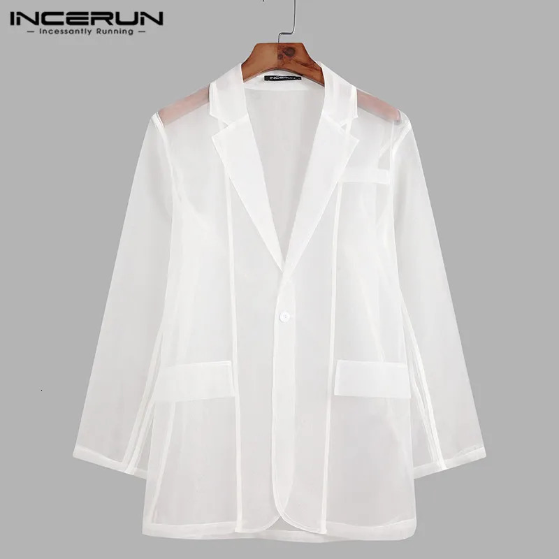 Fashion Men Mesh Blazers Transparent Lapel Long Sleeve Sexy Casual Coats One Button Streetwear Party Men Suit S-5XL INCERUN 240626