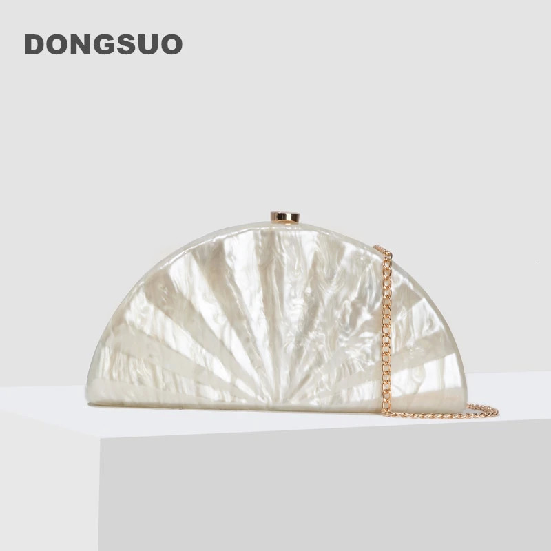 Fan Shell Clutch Bag Acrylic egg clutch bag women wedding evening party cute ivory pearl color purse handbag summer 2024 240621 98ab