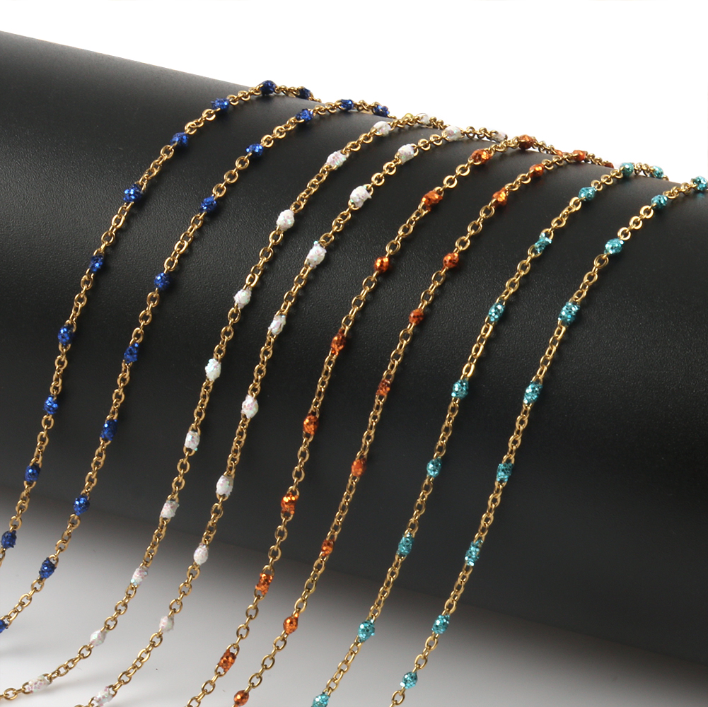 1 Meter Gold Color Wire Wrapped Rosary Chain Shiny Stone Bead Chains for Jewelry Making DIY Bracelet Necklace Anklet Accessories