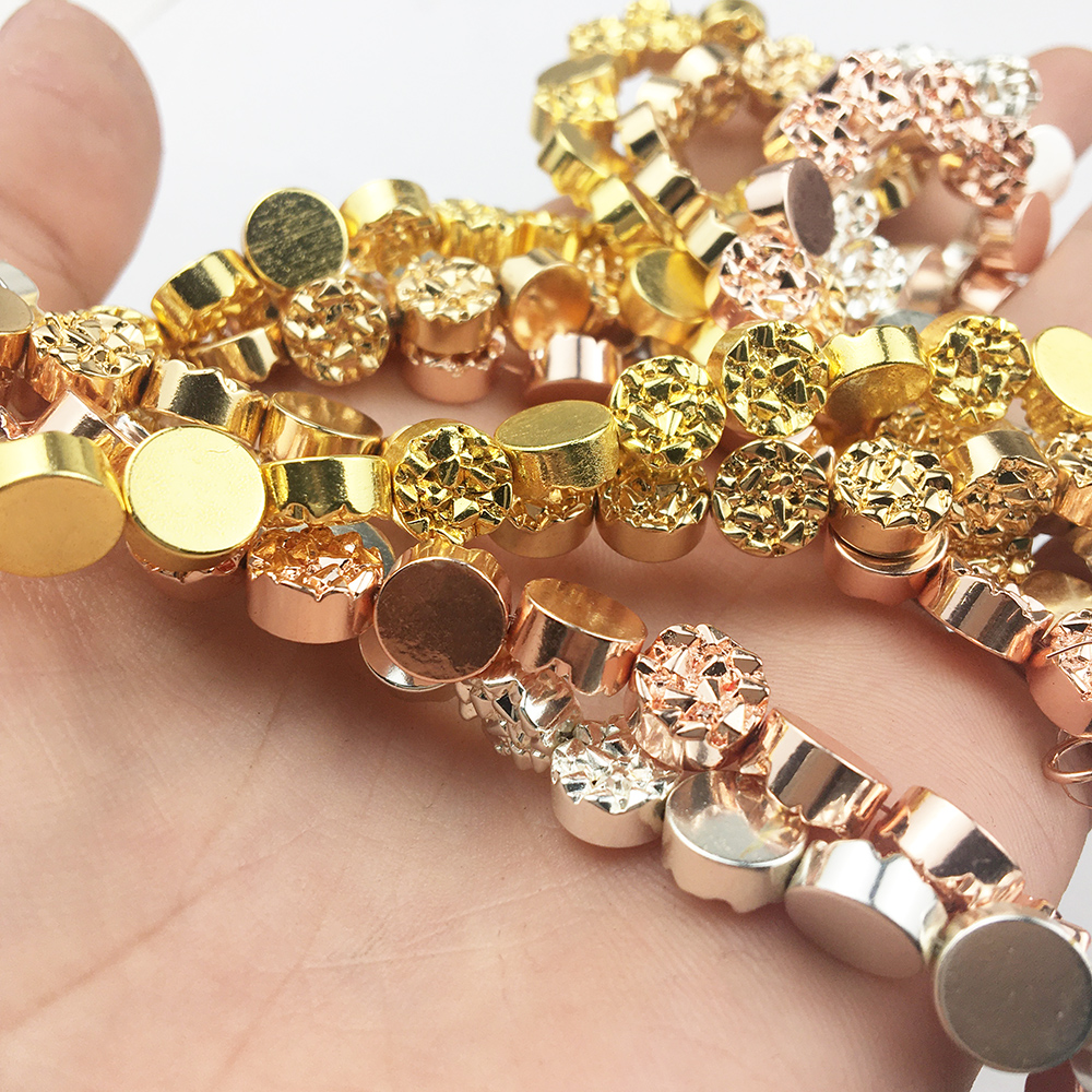 Natural Stone Beads Rose Gold Color Hematite Beads For Jewelry Making 8mm 10mm Flat Round Loose Beads DIY Bracelets Necklace